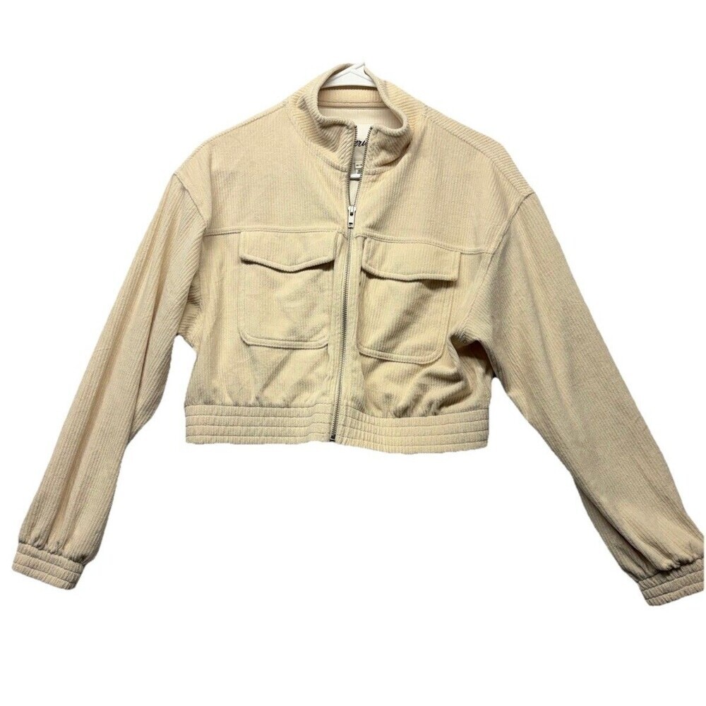 NWT Aerie Cropped Jacket Womens XS Corduroy Cream Zip Up Groove On Crop